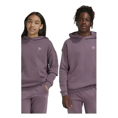 Dětská bavlněná mikina adidas Originals HOODIE fialová barva, s kapucí, hladká, IX7616