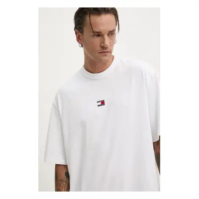 Bavlněné tričko Tommy Jeans bílá barva, s aplikací, DM0DM19737