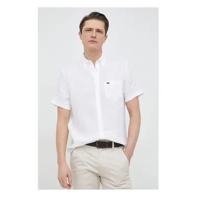 Plátěná košile Lacoste bílá barva, regular, s límečkem button-down