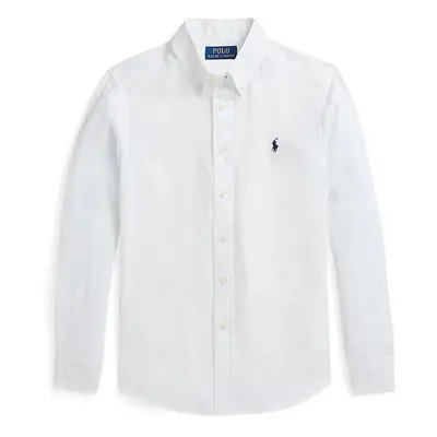 Dětská lněná košile Polo Ralph Lauren bílá barva, 323967600003