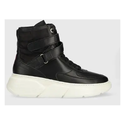 Kožené sneakers boty Tommy Hilfiger FW0FW06910 CHUNKY WARM SNEAKER HIGH černá barva