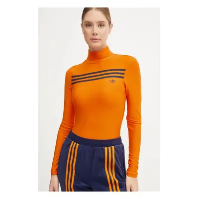 Tričko s dlouhým rukávem adidas Originals oranžová barva, s pologolfem, JN8313