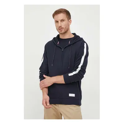 Bavlněná mikina Tommy Hilfiger tmavomodrá barva, s kapucí, s aplikací, UM0UM03011