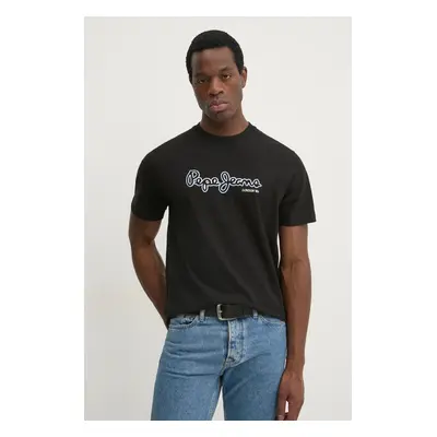 Bavlněné tričko Pepe Jeans DORIAN TEE černá barva, s potiskem, PM509721