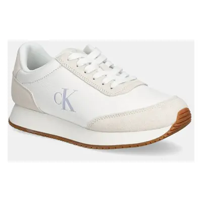 Kožené sneakers boty Calvin Klein Jeans RUNNER LACEUP LOW MIX MG bílá barva, YW0YW01798