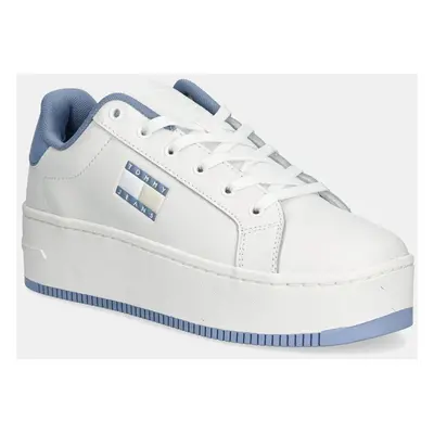 Kožené sneakers boty Tommy Jeans TJW FLATFORM ESS bílá barva, EN0EN02518