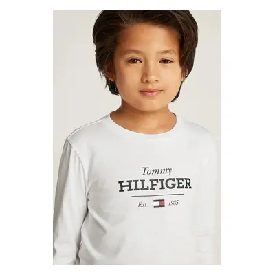 Dětské bavlněné tričko s dlouhým rukávem Tommy Hilfiger bílá barva, s potiskem, KB0KB09633