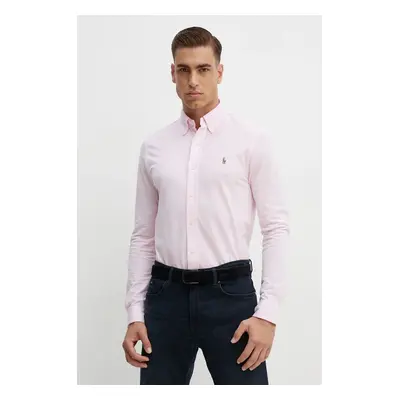 Bavlněná košile Polo Ralph Lauren růžová barva, regular, s límečkem button-down, 710932545