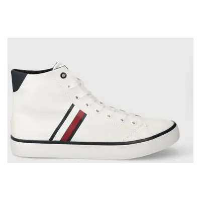 Kecky Tommy Hilfiger TH HI VULC STRIPES MESH pánské, bílá barva, FM0FM04948