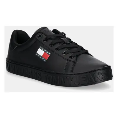 Kožené sneakers boty Tommy Jeans TJW LOGO SNEAKER ESS černá barva, EN0EN02703