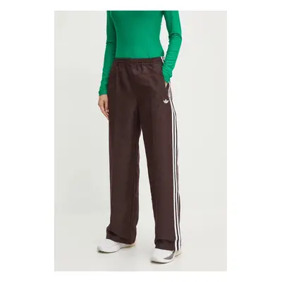 Kalhoty adidas Originals Oversized Monogram Track Pant dámské, hnědá barva, jednoduché, high wai