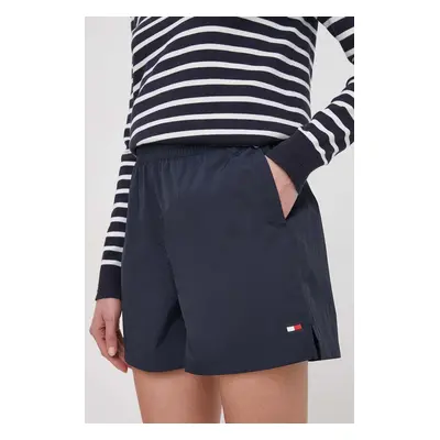 Kraťasy Tommy Hilfiger dámské, tmavomodrá barva, hladké, high waist, WW0WW41521