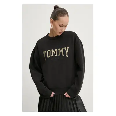 Mikina Tommy Jeans dámská, černá barva, s potiskem, DW0DW19845