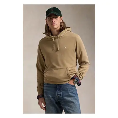 Bavlněná mikina Polo Ralph Lauren pánská, béžová barva, s kapucí, hladká, 710916690