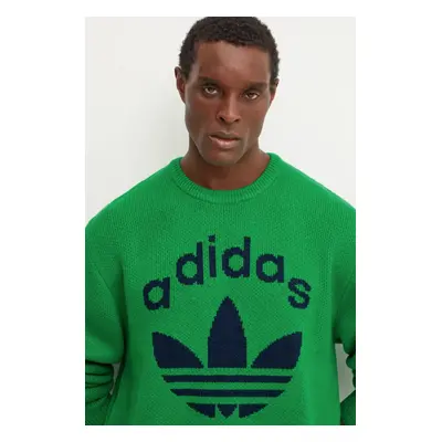 Svetr adidas Originals Knit Crewneck pánský, zelená barva, JN5966