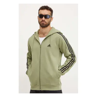 Mikina adidas Essentials pánská, zelená barva, s kapucí, s aplikací, JE0341