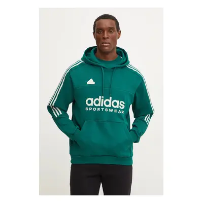 Tepláková mikina adidas Tiro zelená barva, s kapucí, s potiskem, IW5938