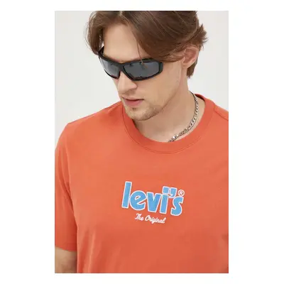 Bavlněné tričko Levi's oranžová barva, s aplikací