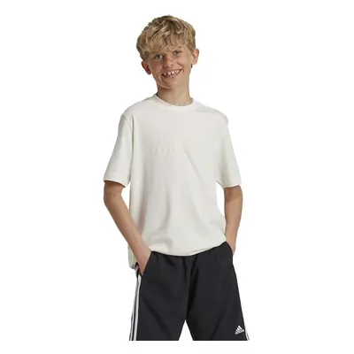 Dětské bavlněné tričko adidas J SZN GFX TEE béžová barva, s aplikací, IW0917