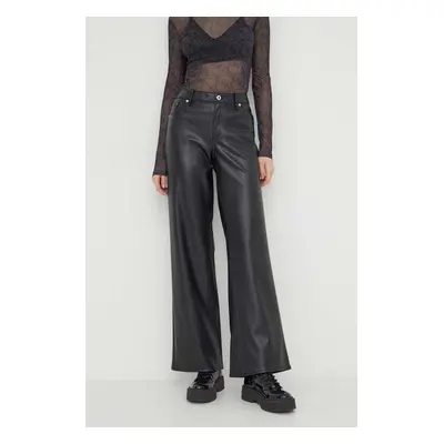 Kalhoty Karl Lagerfeld Jeans dámské, černá barva, široké, medium waist