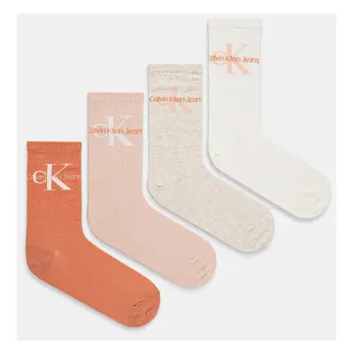 Ponožky Calvin Klein Jeans 4-pack dámské, oranžová barva, 701229462