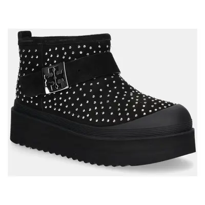 Semišové sněhule Tory Burch Mellow Shearling Stud Platform Boot černá barva, 165420-006