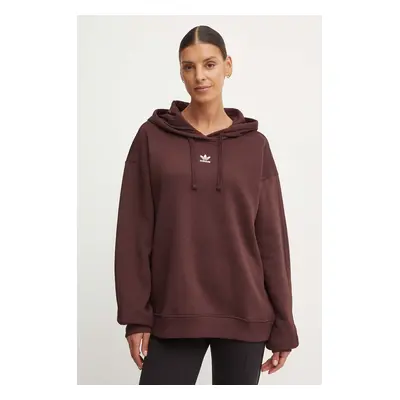 Mikina adidas Originals dámská, hnědá barva, s kapucí, hladká, IY2443