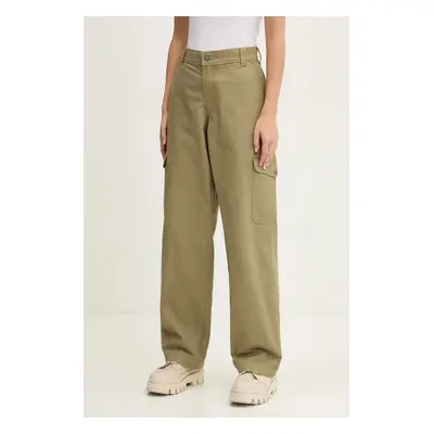 Bavlněné kalhoty Dickies DUCK CANVAS zelená barva, jednoduché, medium waist, DK0A864S