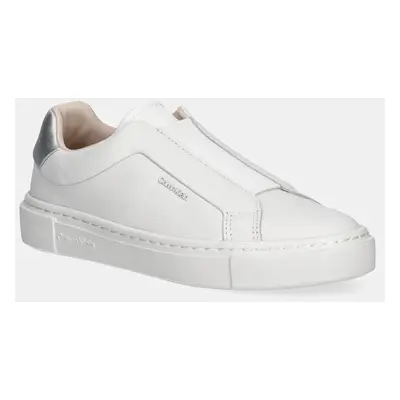 Kožené sneakers boty Calvin Klein CUPSOLE SLIP ON W/ML - LTH bílá barva, HW0HW02289