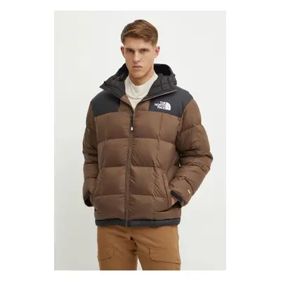 Péřová bunda The North Face Lhotse pánská, hnědá barva, zimní, NF0A853C1OI1