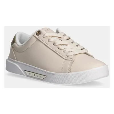 Kožené sneakers boty Tommy Hilfiger CHIC COURT SNEAKER béžová barva, FW0FW08382