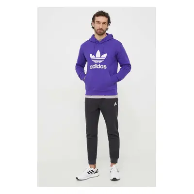 Bavlněná mikina adidas Originals Adicolor Classics Trefoil pánská, fialová barva, s kapucí, s po