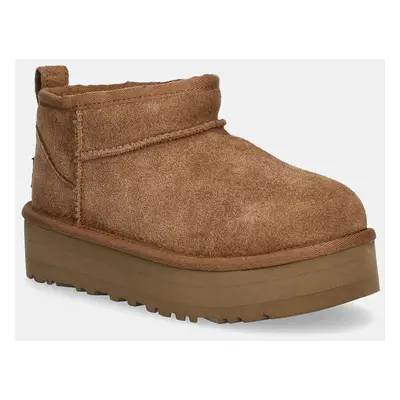 Dětské semišové sněhule UGG CLASSIC ULTRA MINI PLATFORM hnědá barva