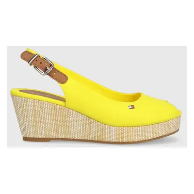 Sandály Tommy Hilfiger ICONIC ELBA SLING BACK WEDGE dámské, žlutá barva, na klínku, FW0FW04788