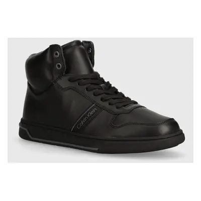 Kožené sneakers boty Calvin Klein HM0HM01492 černá barva, HIGH TOP LACE UP LOGO