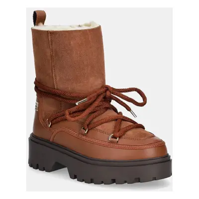 Sněhule Tommy Hilfiger REAL SHEARLING LACE-UP SNOWBOOT hnědá barva, FW0FW08085