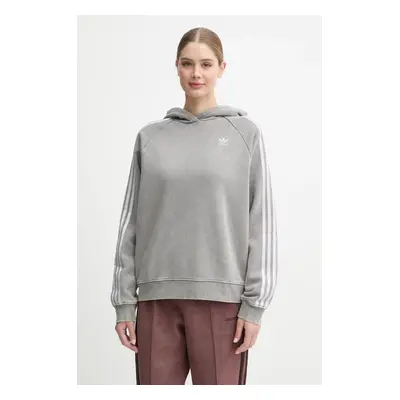 Mikina adidas Originals Wash Hoodie dámská, šedá barva, s kapucí, s aplikací, IW3414