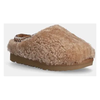 Dětské vlněné pantofle UGG TASMAN MAXI CURLY hnědá barva, 1158256K