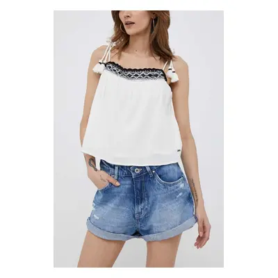 Džínové šortky Pepe Jeans Suzie dámské, hladké, high waist