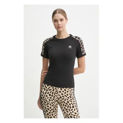 Tričko adidas Originals Leopard 3S Tee černá barva, IW8478