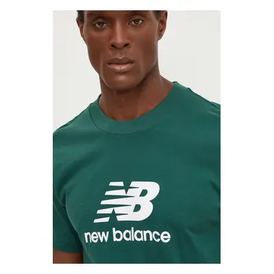 Bavlněné tričko New Balance zelená barva, s potiskem, MT41502NWG