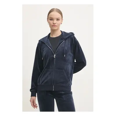 Velurová mikina Juicy Couture HALAN OVERSIZED HOODIE tmavomodrá barva, s kapucí, JCWAS24342