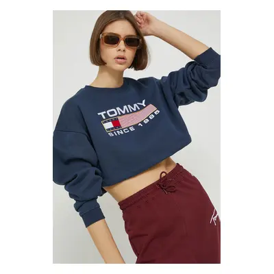 mikina Tommy Jeans dámská, tmavomodrá barva, s aplikací