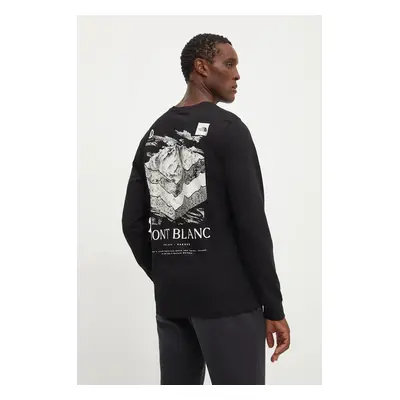 Bavlněné tričko s dlouhým rukávem The North Face L/S Tee Topographic černá barva, s potiskem, NF