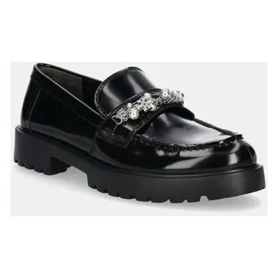 Kožené mokasíny Tory Burch Classic Embellished Lug Loafer dámské, černá barva, na plochém podpat