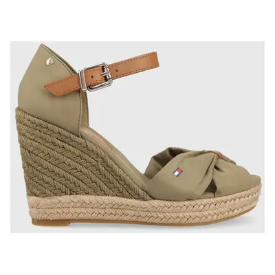 Sandály Tommy Hilfiger BASIC OPENED TOE HIGH WEDGE zelená barva, FW0FW04784