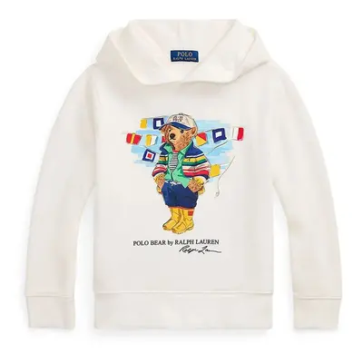 Dětská mikina Polo Ralph Lauren bílá barva, s kapucí, s potiskem, 323974848001