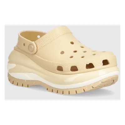 Pantofle Crocs Classic Mega Crush Clog dámské, béžová barva, na platformě, 207988