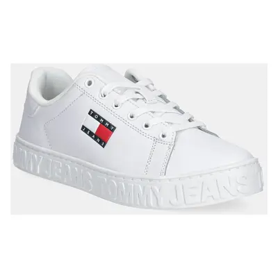 Kožené sneakers boty Tommy Jeans TJW LOGO SNEAKER ESS bílá barva, EN0EN02703