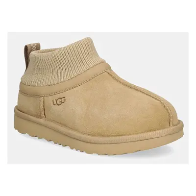 Dětské semišové sněhule UGG CLASSIC ULTRA STRETCH CUFF béžová barva, 1157702T